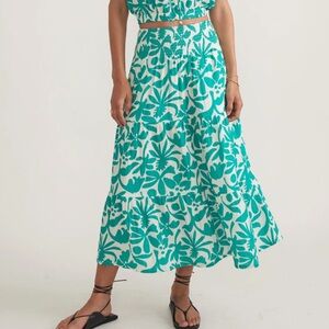 Marine Layer Corinne green and white floral pattern skirt